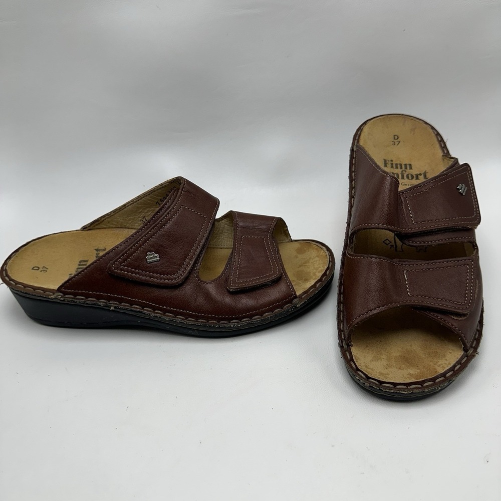 Finn Comfort Jamaika Sandals Women's‎ Size 37 US 6.5/7 Brown Leather Hook & Loop